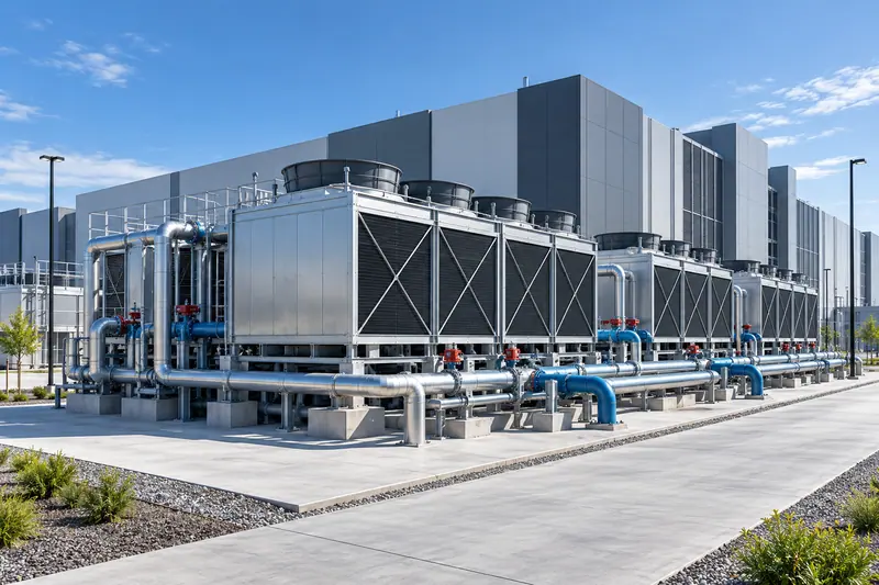 AI illustration of heat rejection units at a data center