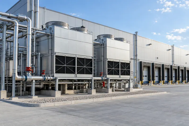 AI illustration of condensing equipment at a cold storage facility