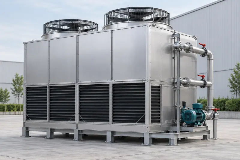 AI illustration of a closed circuit cooling tower