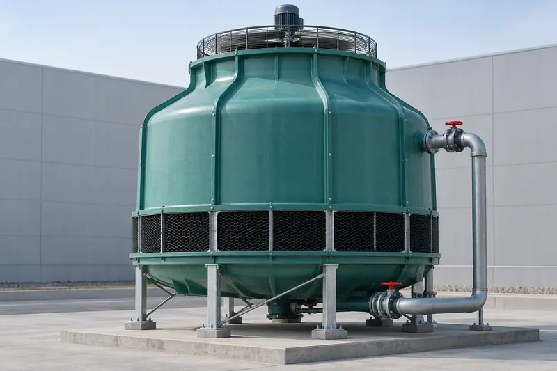 AI illustration of a round FRP cooling tower