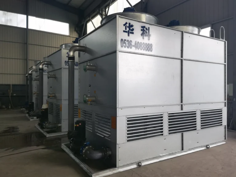 Stainless steel closed circuit cooling tower with pump in the workshop