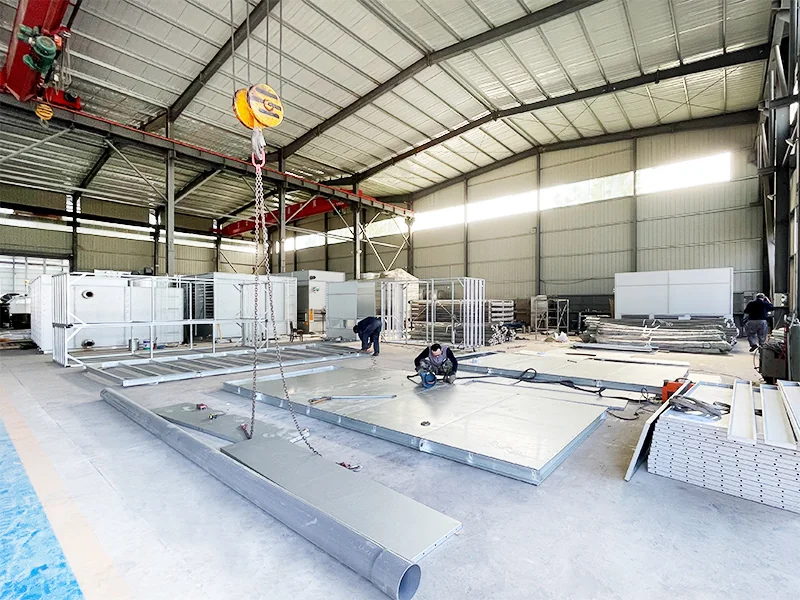 Workshop assembly of cooling tower casing panels