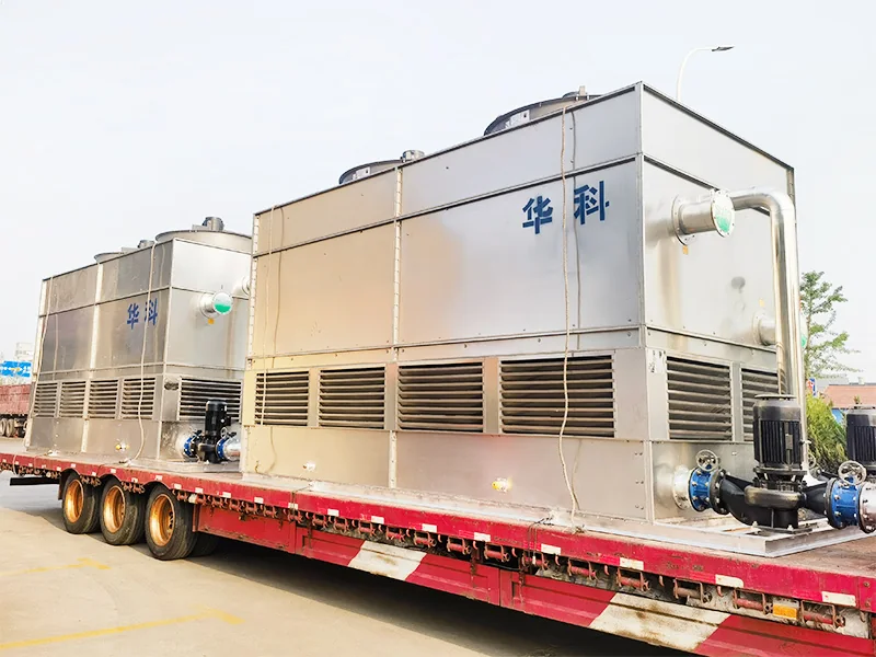Closed cooling tower loaded on a truck for delivery