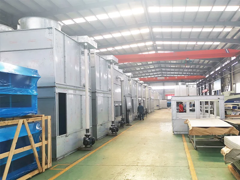 Production line of closed cooling towers