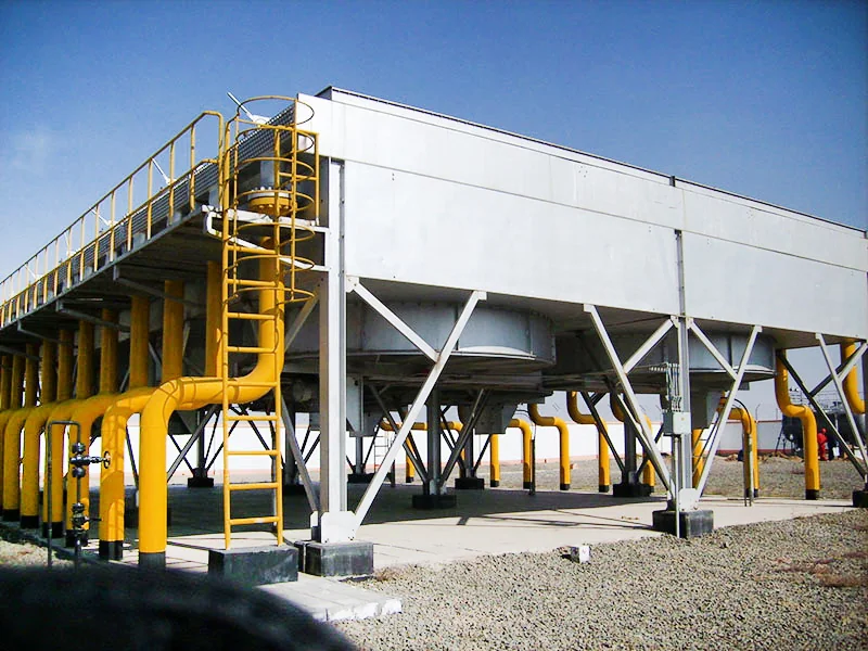 Air cooler on an elevated steel frame with piping
